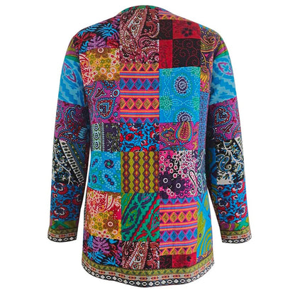 Kvinnojacka Bohemisk Öppen Front i Lapptäcksdesign Bomullsmix 6
