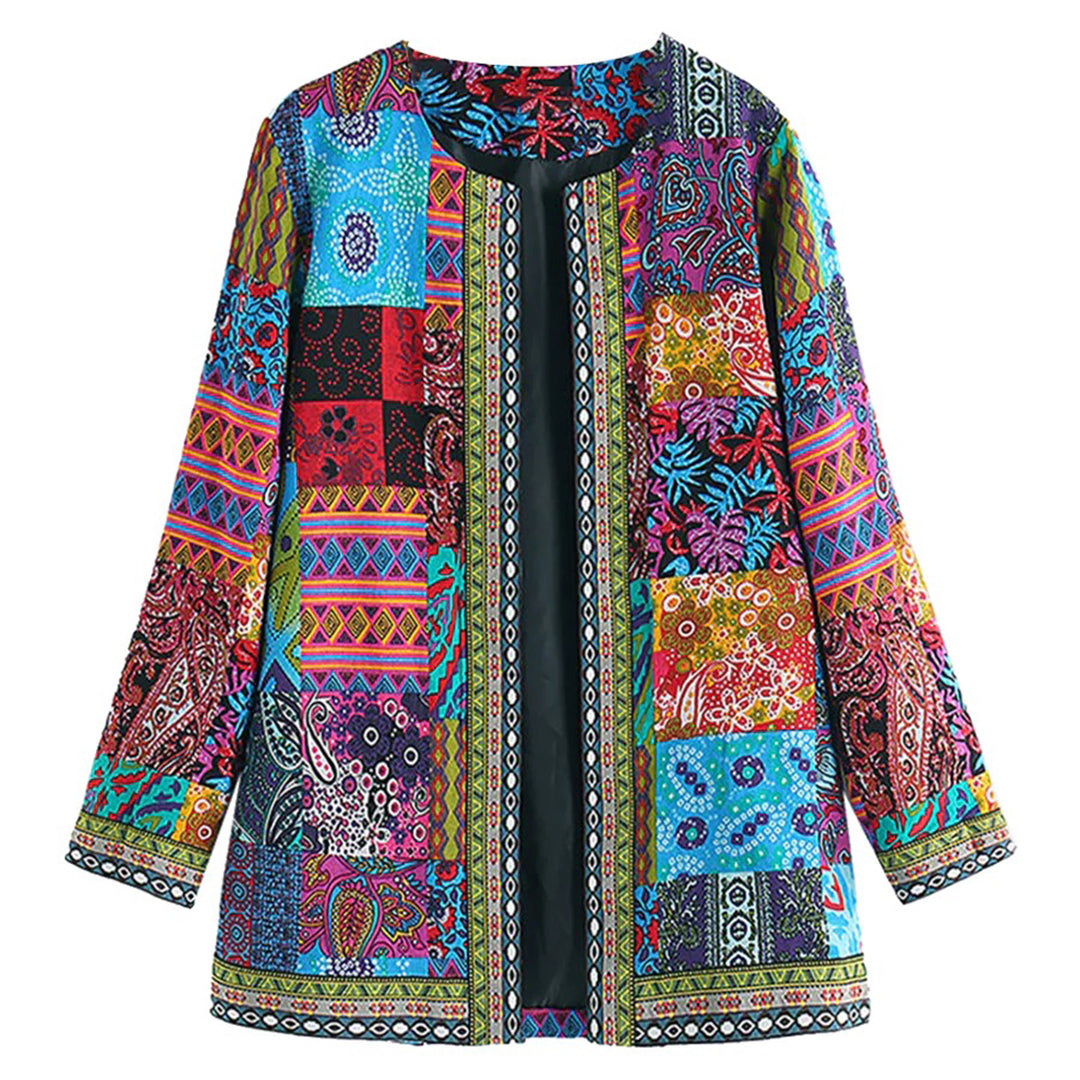 Kvinnojacka Bohemisk Öppen Front i Lapptäcksdesign Bomullsmix 5