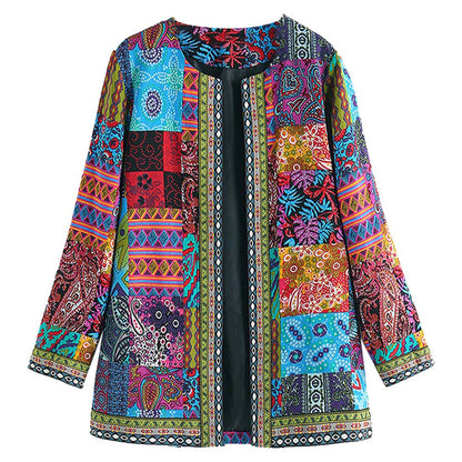 Kvinnojacka Bohemisk Öppen Front i Lapptäcksdesign Bomullsmix 5