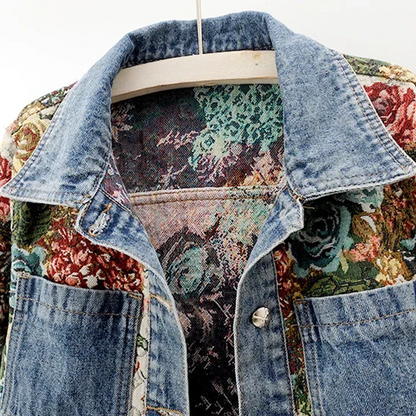 Kvinnors Denimjacka Blommönster Organisk Bomull-3