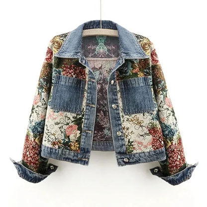 Variant image for Kvinnors Denimjacka Blommönster Organisk Bomull-1