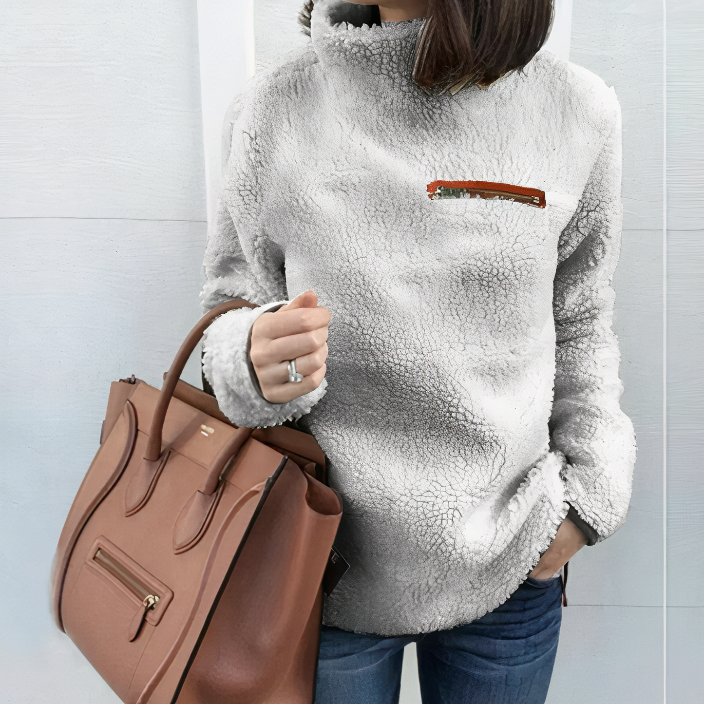 Variant image for Kvinnors Fluffig Tröja Hög Krage Viskos-29