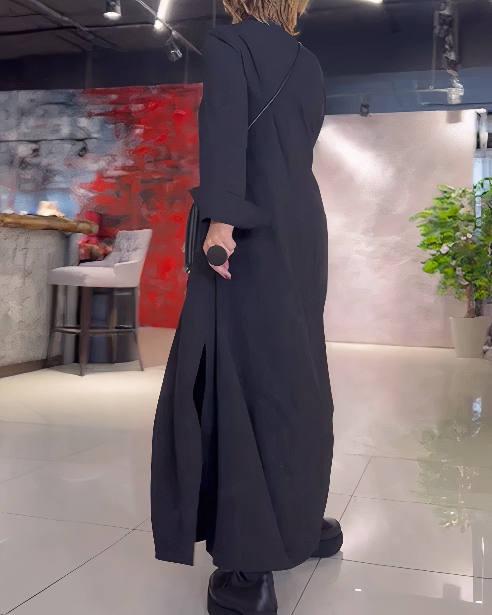 Dam Maxiklänning Långa Ärmar Polyester Elegant Silhuett-3