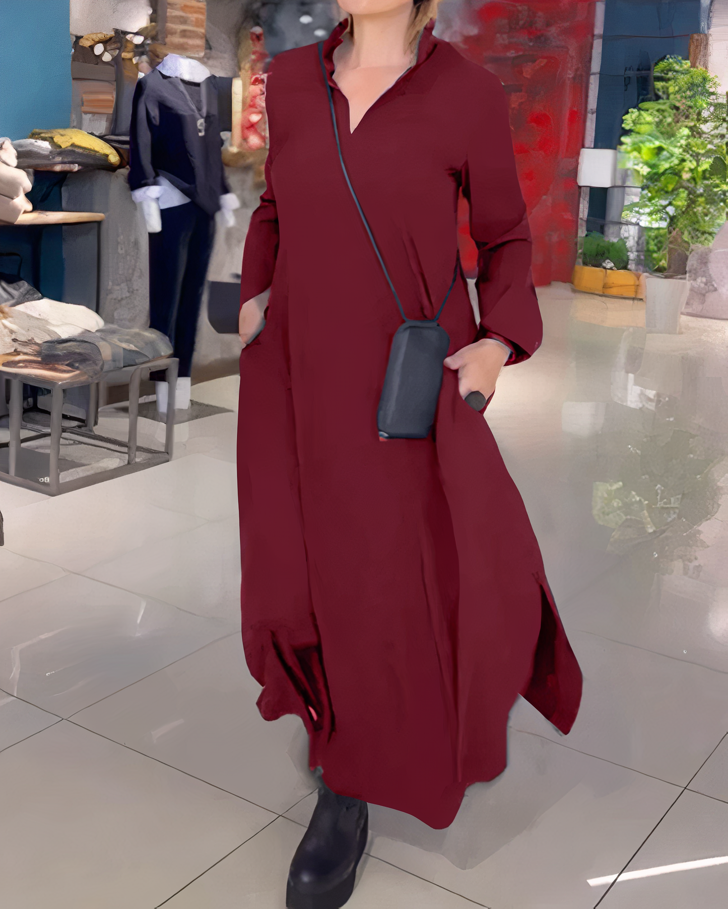Variant image for Dam Maxiklänning Långa Ärmar Polyester Elegant Silhuett-7