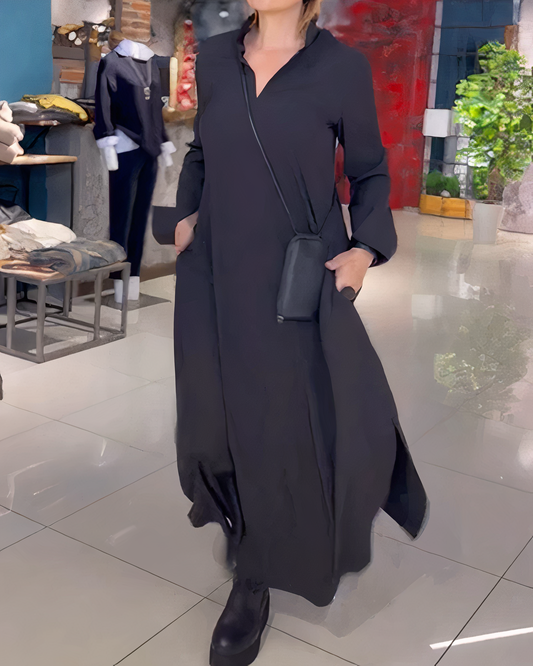 Dam Maxiklänning Långa Ärmar Polyester Elegant Silhuett-1