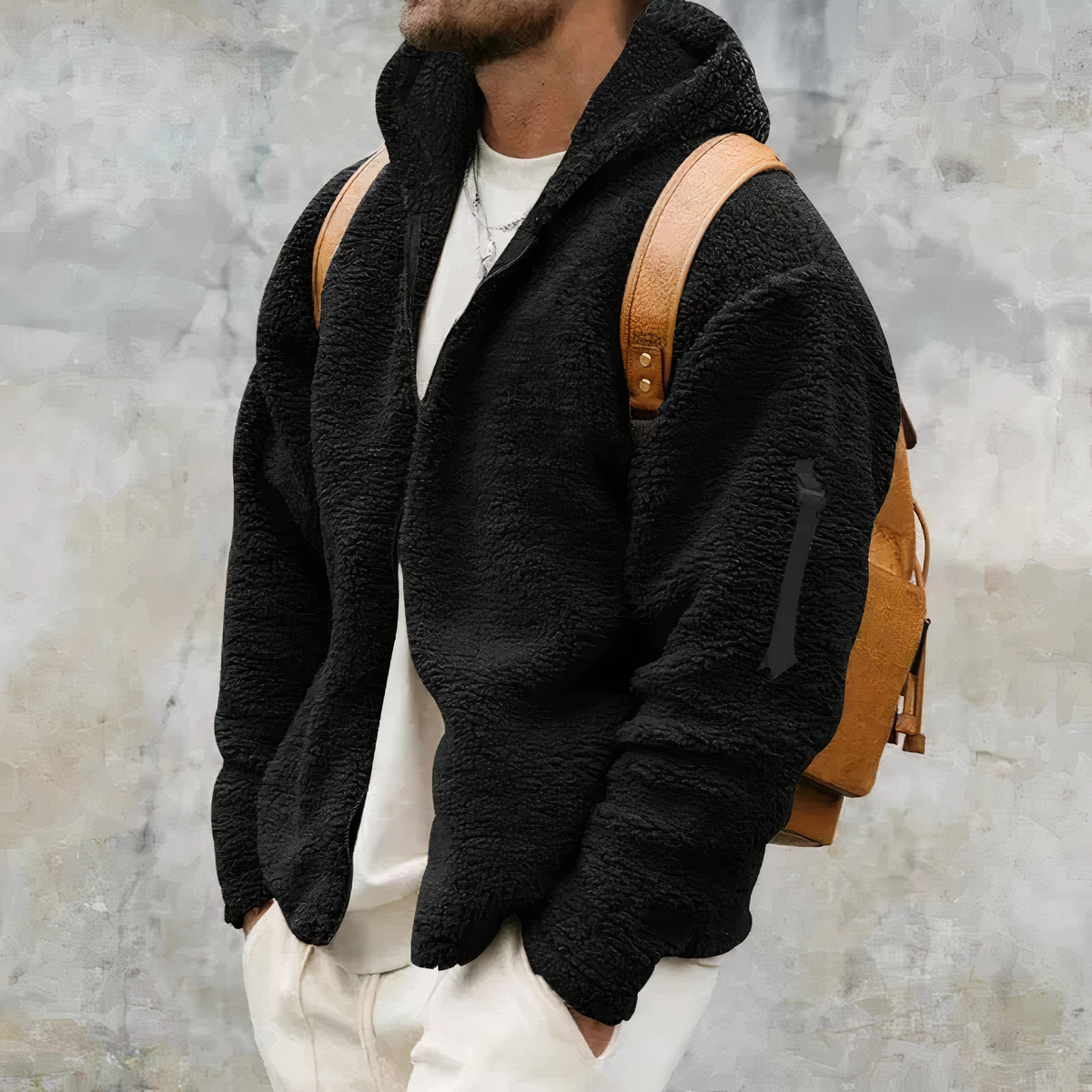 Herrjacka Vinterjacka Dubbelsidig Fleece med Huva 7