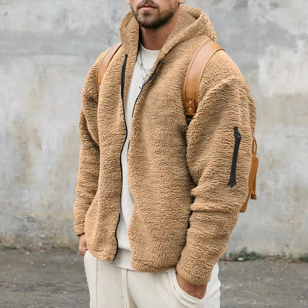 Herrjacka Vinterjacka Dubbelsidig Fleece med Huva 5