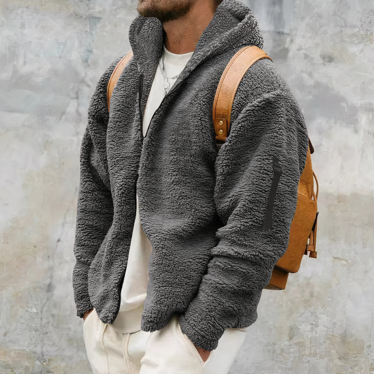 Herrjacka Vinterjacka Dubbelsidig Fleece med Huva 2