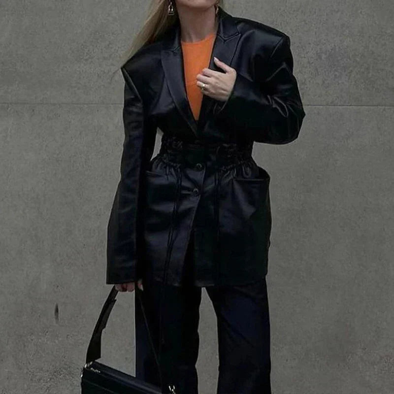 Damjacka Syntetiskt Läder Modern Stil Elegant Passform-5