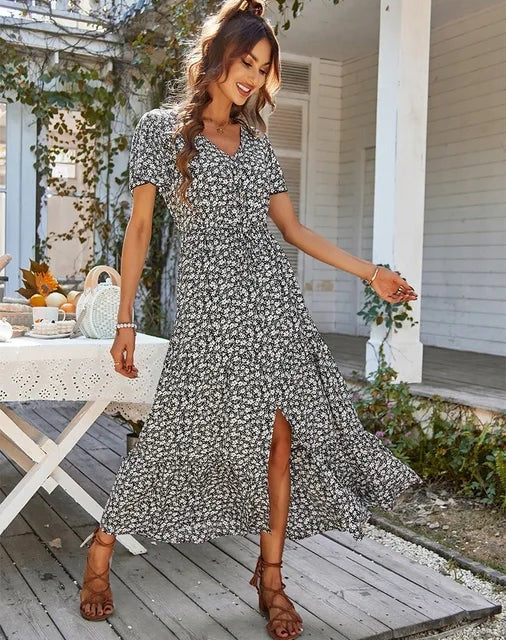 Blumenkleid Damen mit Ruffles – Elegante Polyester-Kleid für Büro und Freizeit, Größen S-XL 7