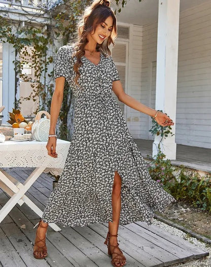 Blumenkleid Damen mit Ruffles – Elegante Polyester-Kleid für Büro und Freizeit, Größen S-XL 1