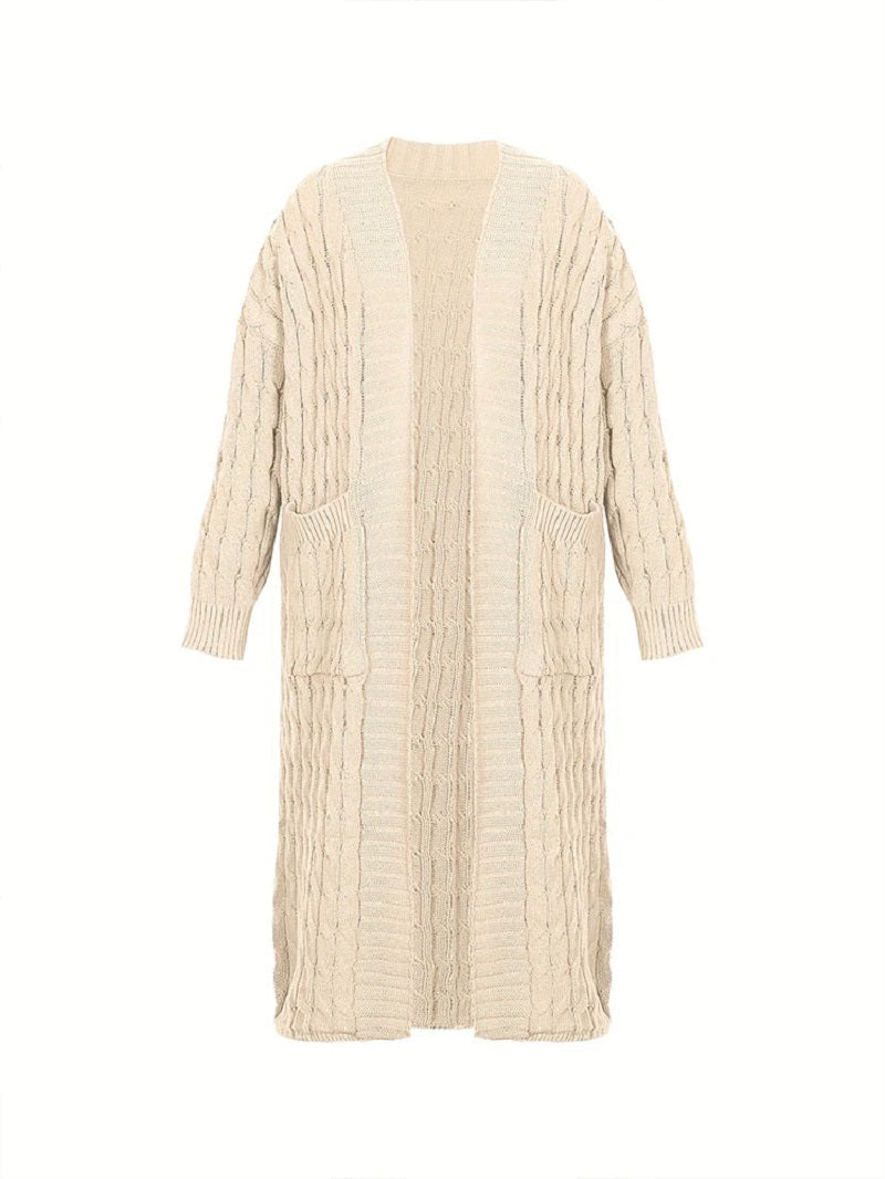 Kvinnors Stickad Jacka Långa Ärmar Högkvalitativt Garn-2