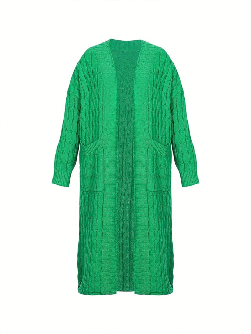 Kvinnors Stickad Jacka Långa Ärmar Högkvalitativt Garn-6