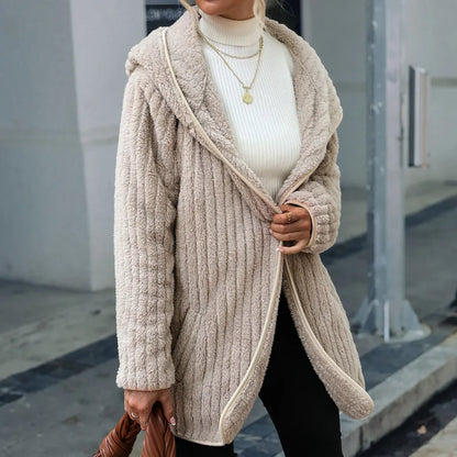 Dam Kofta Trendig Plysch Utan Stängningar Mjuk Avslappnad Passform-1