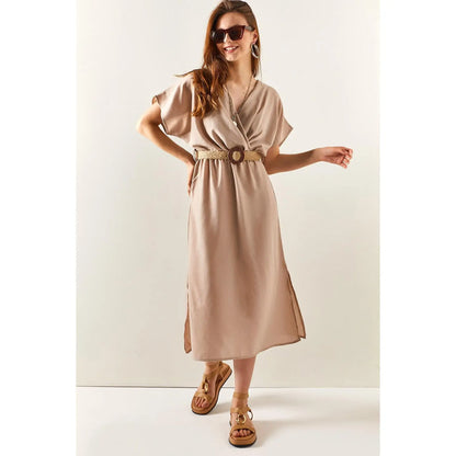 Dam Sommarklänning Med Dubbla Slitsar i 100% Bomull-1