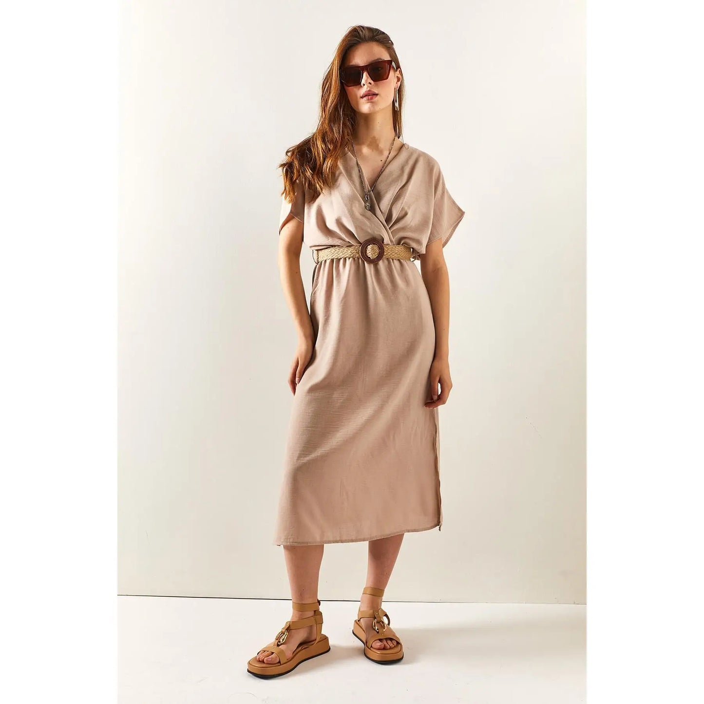 Dam Sommarklänning Med Dubbla Slitsar i 100% Bomull-2