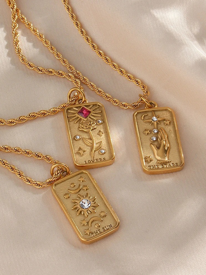 Dam Halsband Tarotkort Guld Smycke-4