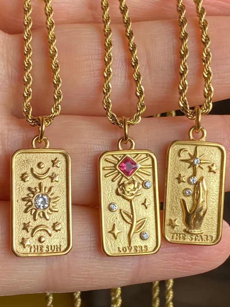 Dam Halsband Tarotkort Sol Guld Elegant Smycke-4