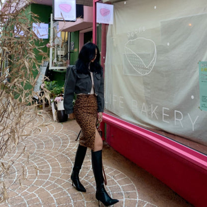 Dam Minikjol Leopardmönster Polyester med Dragkedja-3