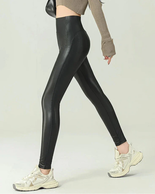 Damleggings Hög Midja Ankellängd Polyester Syntetiskt Läder-1