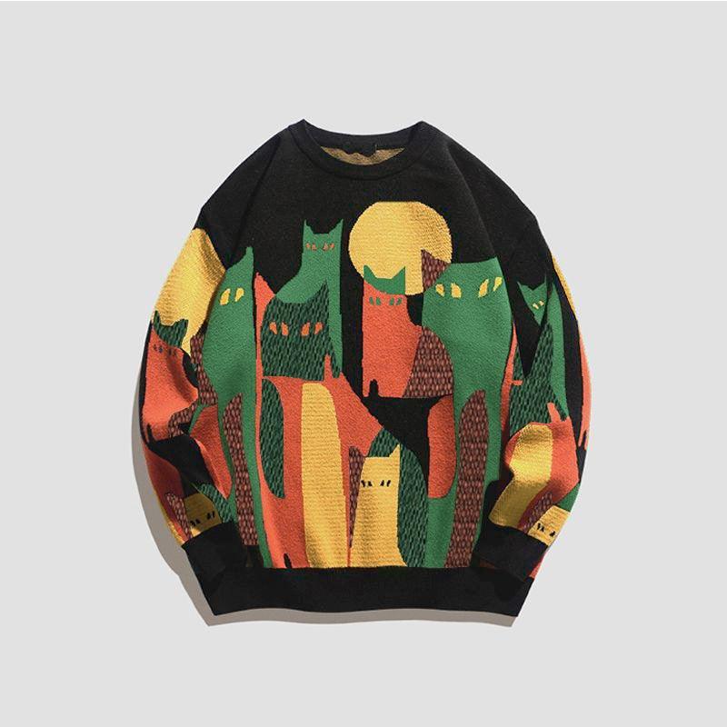 Variant image for Unisex Tröja Loose Fit Mjuk Bomull med Kattmotiv-1