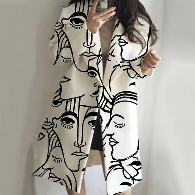 Dam Kappa Långärmad Ull Revers Klassisk Silhuett-6