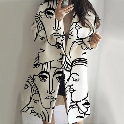 Dam Kappa Långärmad Ull Revers Klassisk Silhuett-6