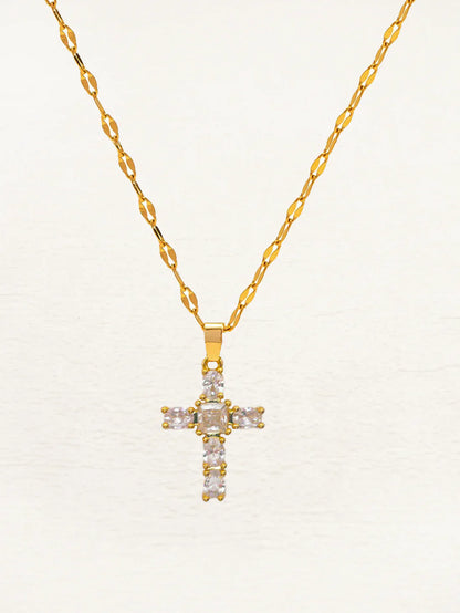 Dam Halsband Korsdesign Guld Zirkonia-1