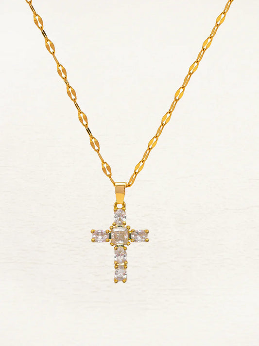 Dam Halsband Korsdesign Guld Zirkonia-1