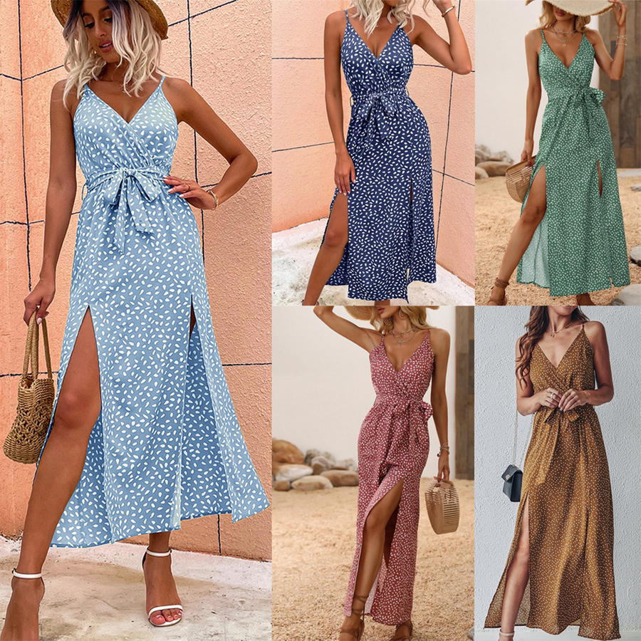 Maxiklänning Dam Prickig Lätt Polyester för Sommar – Elegant och Bekväm Maxi Klänning i Normal Passform 3