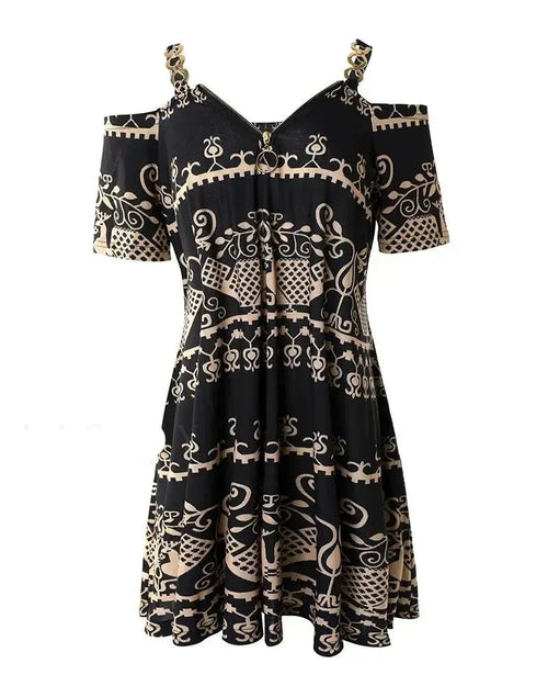 Dam Klänning med Mesh Detaljer och Stamtryck Andningsbart Material-1