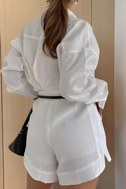 Dam Set Knappuppsättning Högmidjade Shorts Polyester-2