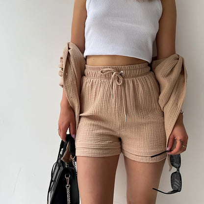 Kvinnors Solskyddsskjorta Set Långärmad Topp Polyester Shorts-2