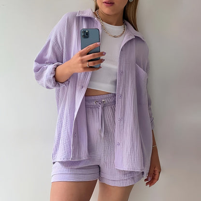 Variant image for Kvinnors Solskyddsskjorta Set Långärmad Topp Polyester Shorts-31