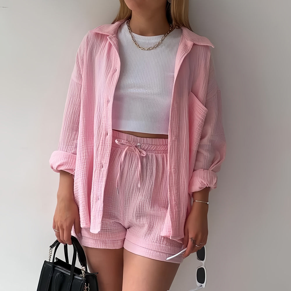 Variant image for Kvinnors Solskyddsskjorta Set Långärmad Topp Polyester Shorts-36