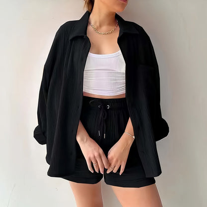 Variant image for Kvinnors Solskyddsskjorta Set Långärmad Topp Polyester Shorts-6