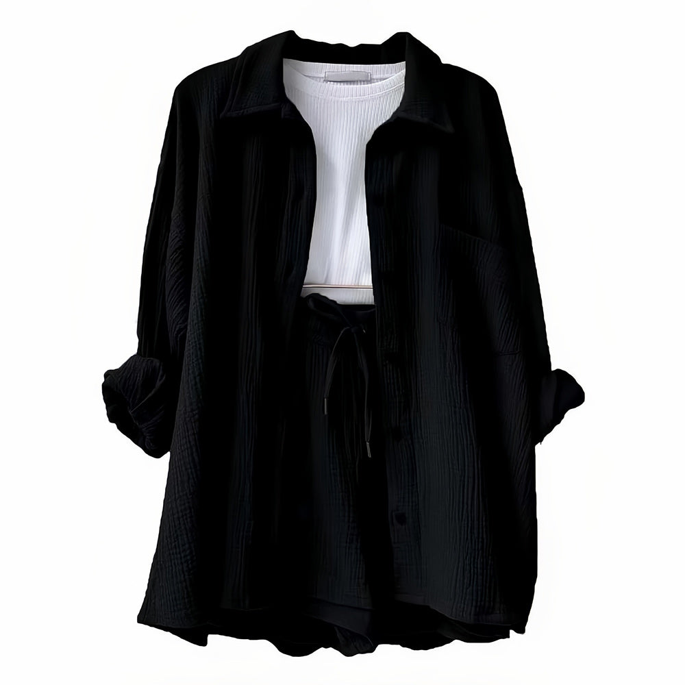 Kvinnors Solskyddsskjorta Set Långärmad Topp Polyester Shorts-5