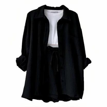 Kvinnors Solskyddsskjorta Set Långärmad Topp Polyester Shorts-5