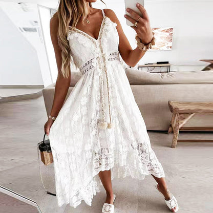 Dam Sommarklänning V-Neck Spets Polyester för Bröllop och Fest-2