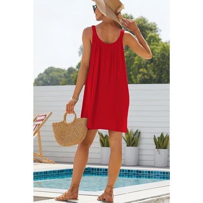 Kvinnoklänning A-linje Polyester Ärmlös Cirkulär Halsringning 5