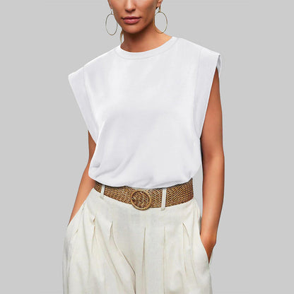 Dam T Shirt Ärmlös Rundhalsad Bomull-3