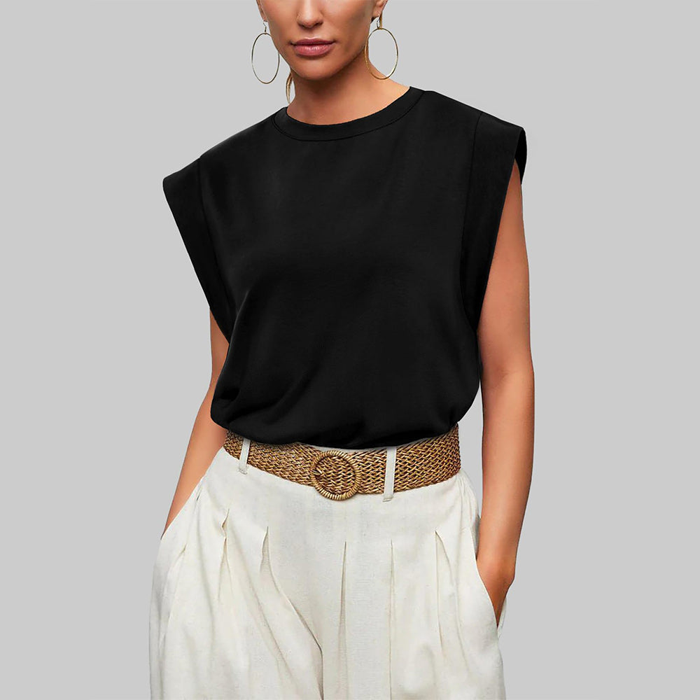 Dam T Shirt Ärmlös Rundhalsad Bomull 4