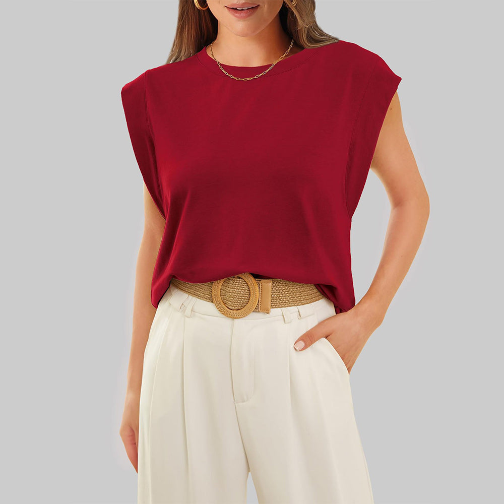 Dam T Shirt Ärmlös Rundhalsad Bomull-2