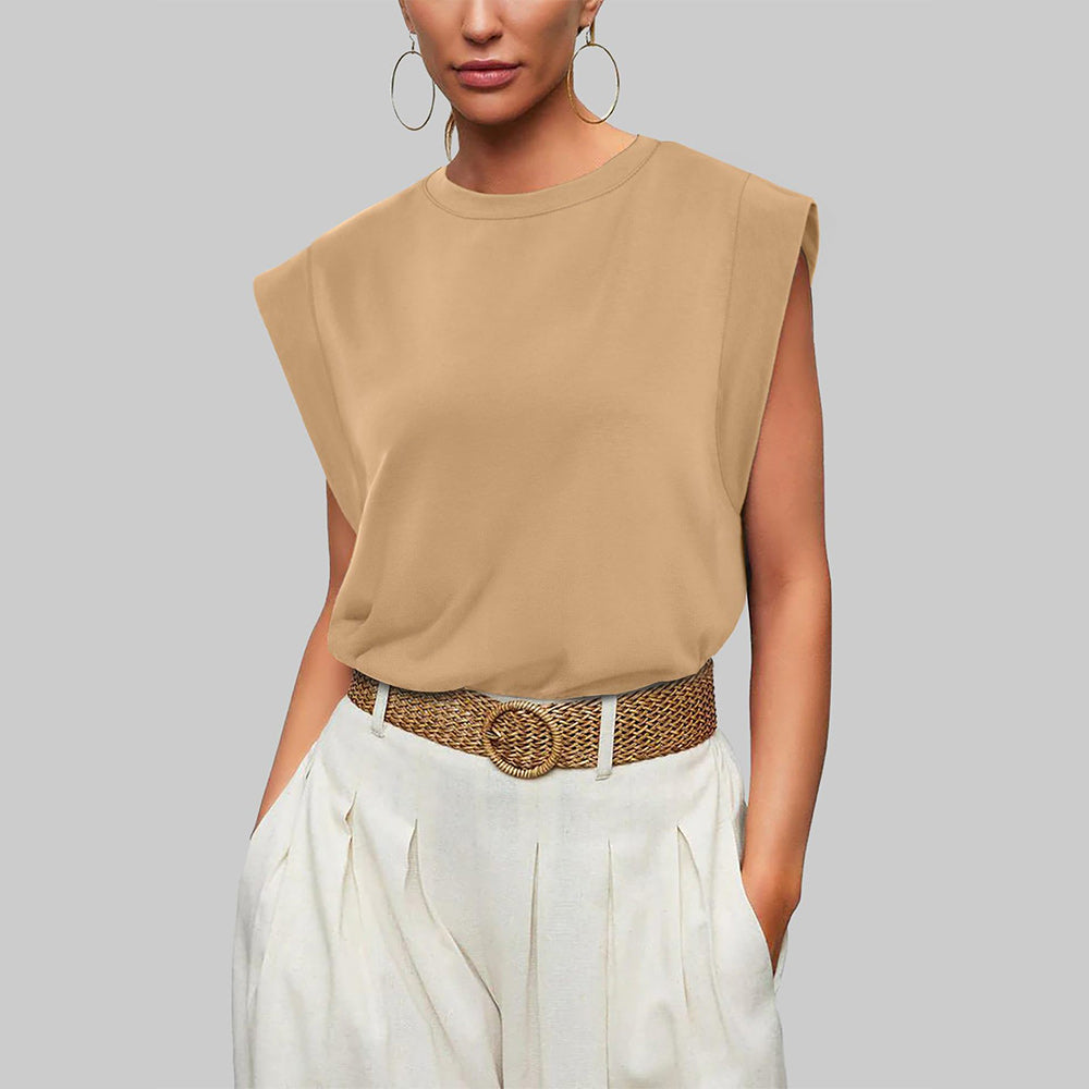 Dam T Shirt Ärmlös Rundhalsad Bomull-5