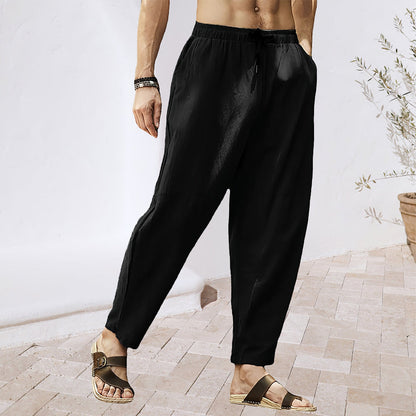 Herrbyxor med Elastiskt Midjeband i Andningsbart Linne Material-2