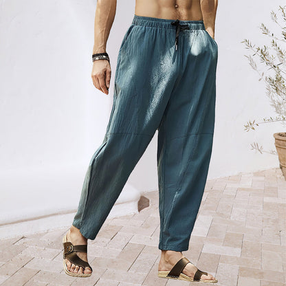 Herrbyxor med Elastiskt Midjeband i Andningsbart Linne Material-3