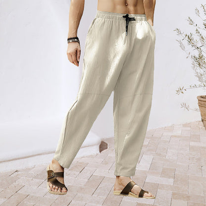 Herrbyxor med Elastiskt Midjeband i Andningsbart Linne Material-5