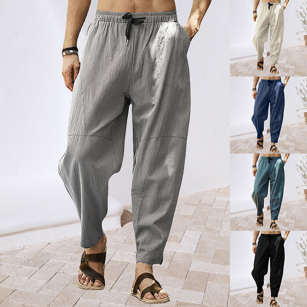Herrbyxor med Elastiskt Midjeband i Andningsbart Linne Material-6