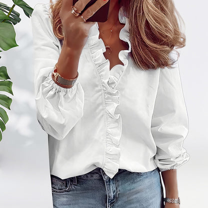 Dam Skjorta Lotus Löv Krage Avslappnad Bomull-1