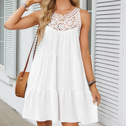 Kvinnoklänning A-line Spetsdetaljer Polyester 7